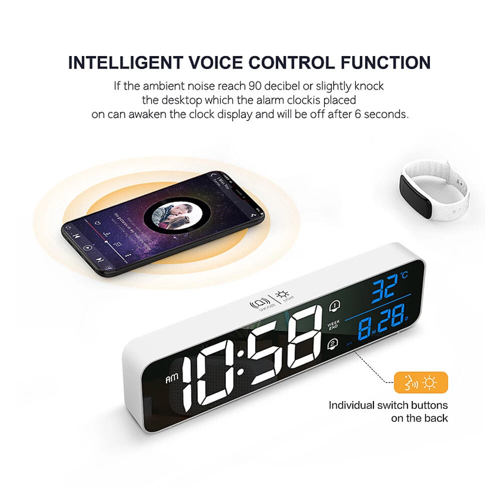 LED Digital Alarm Clock with Music, Date and Temperature — Desk/Wall Mount