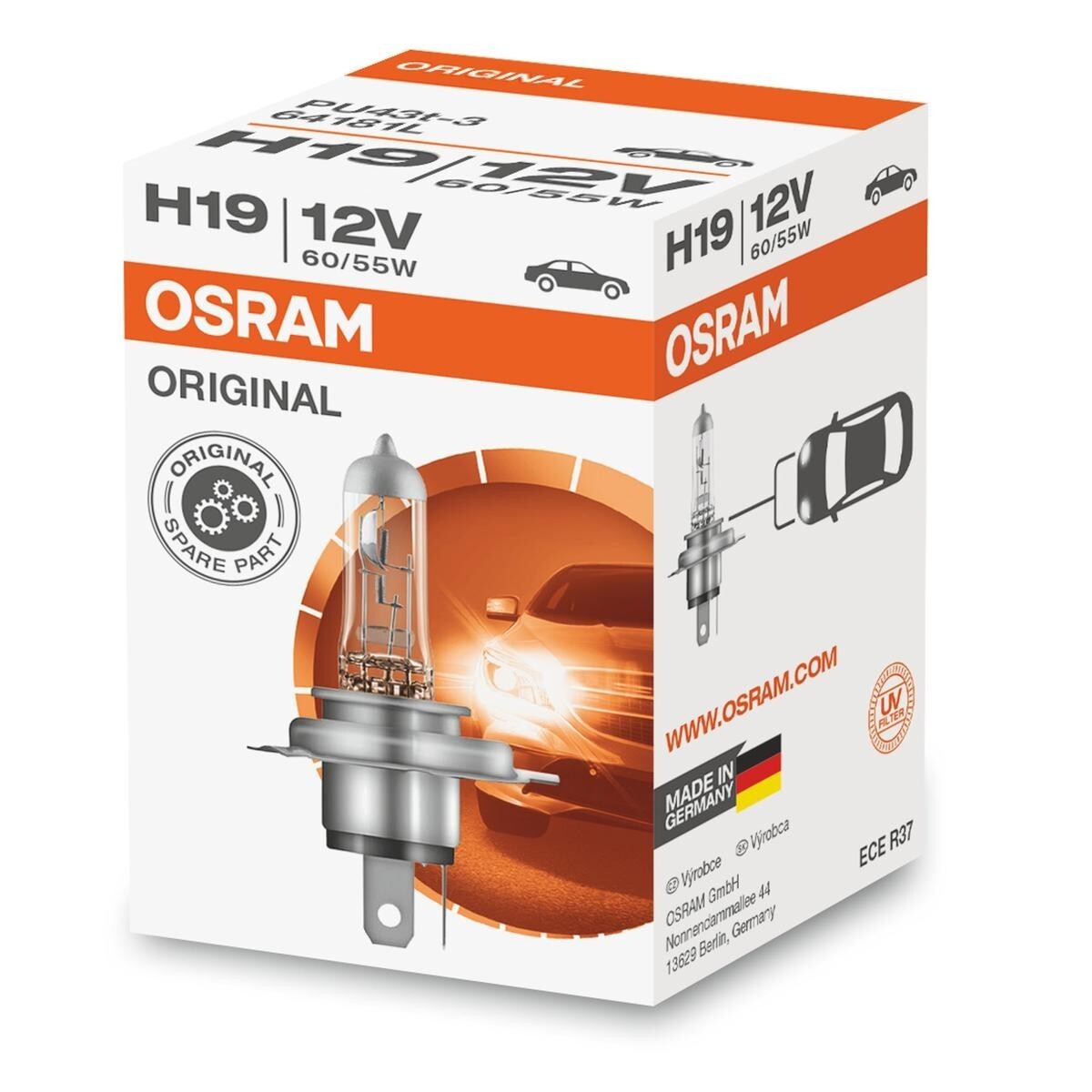 Osram H19 64181L Original Line Halogen Bulb 12V 60/55W PU43t-3 3200K