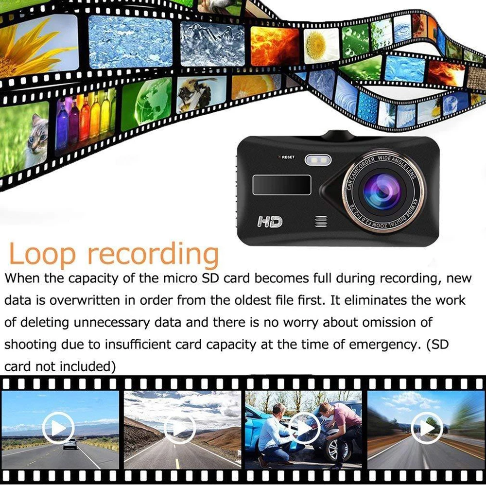 Wdszkmyf 4-Inch 1080p Pro Front/Rear Dash Cam with Night Vision
