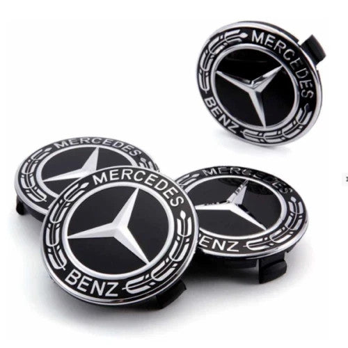 ZBS 75mm Black Mercedes Wheel Centre Caps A/B/C/E/S/M/ML/CLA/GLA — Set of 4