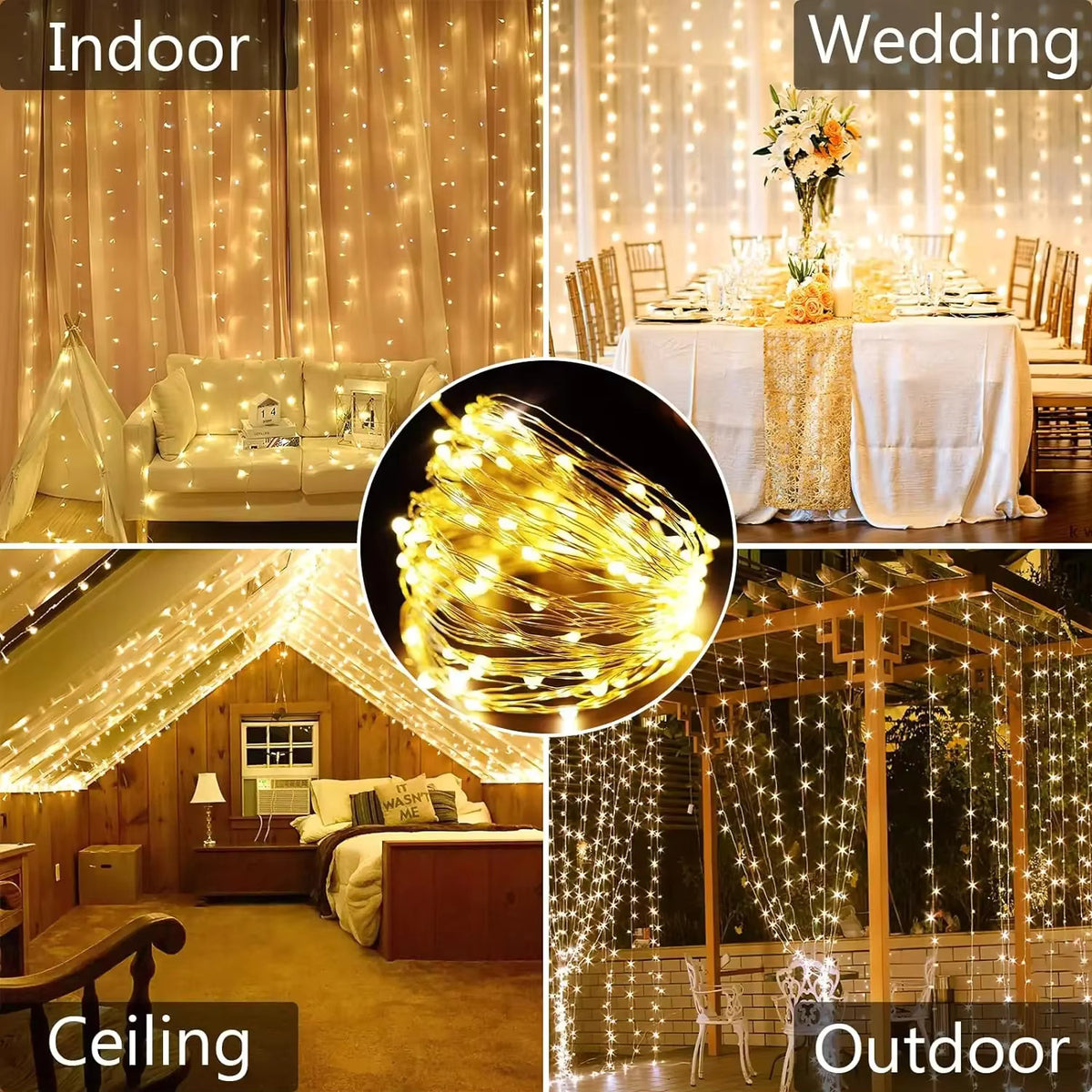 300-LED Waterproof Solar Curtain Fairy Lights for Garden Windows