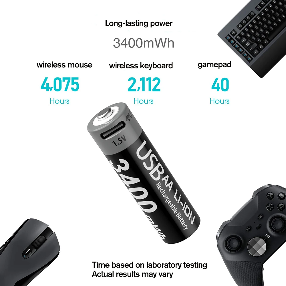 Kuugro USB Rechargeable AA/AAA Li-Ion Batteries — 1.5V AA 3400mWh