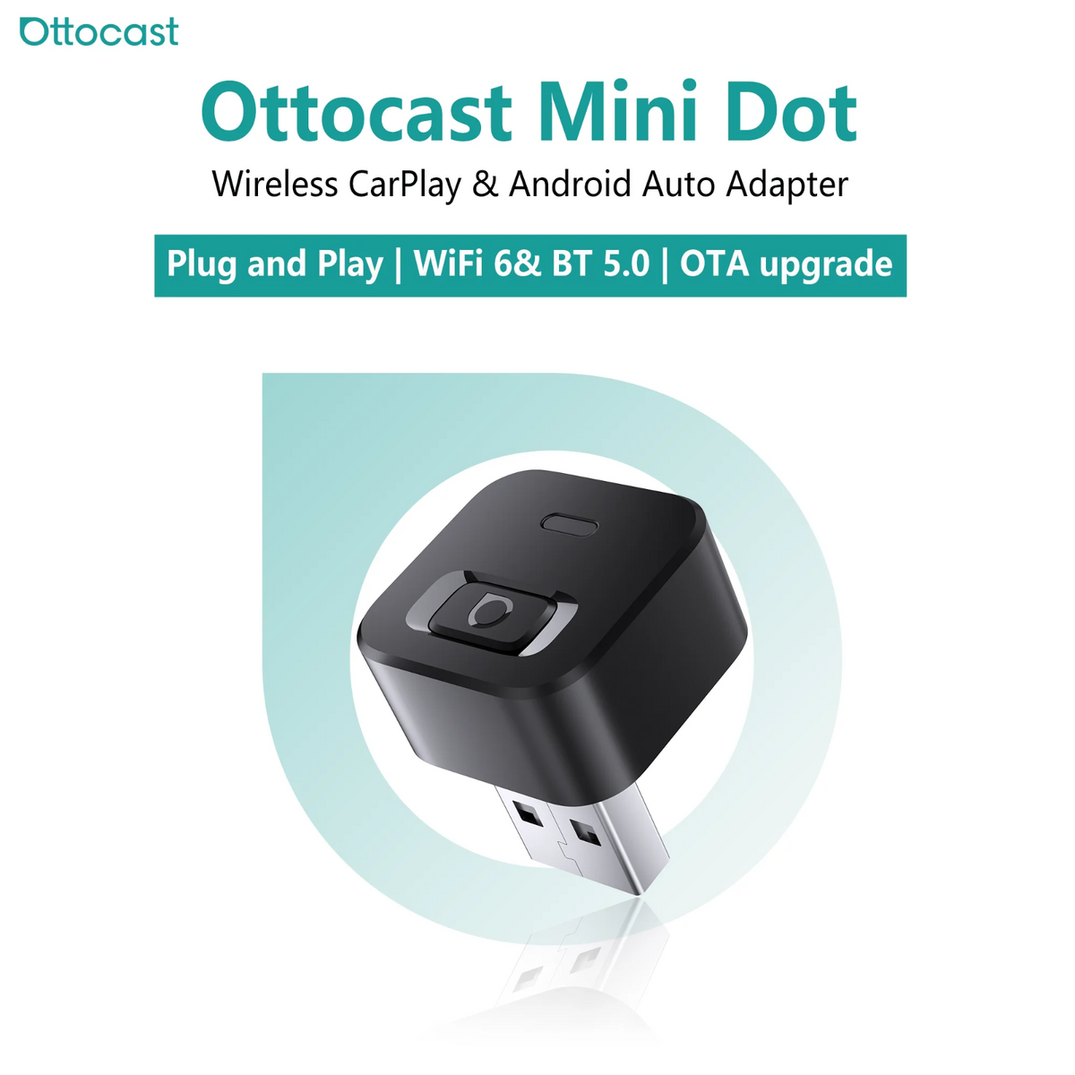 Ottocast CA525T Mini Wireless CarPlay and Android Auto Adapter with One-Click Button