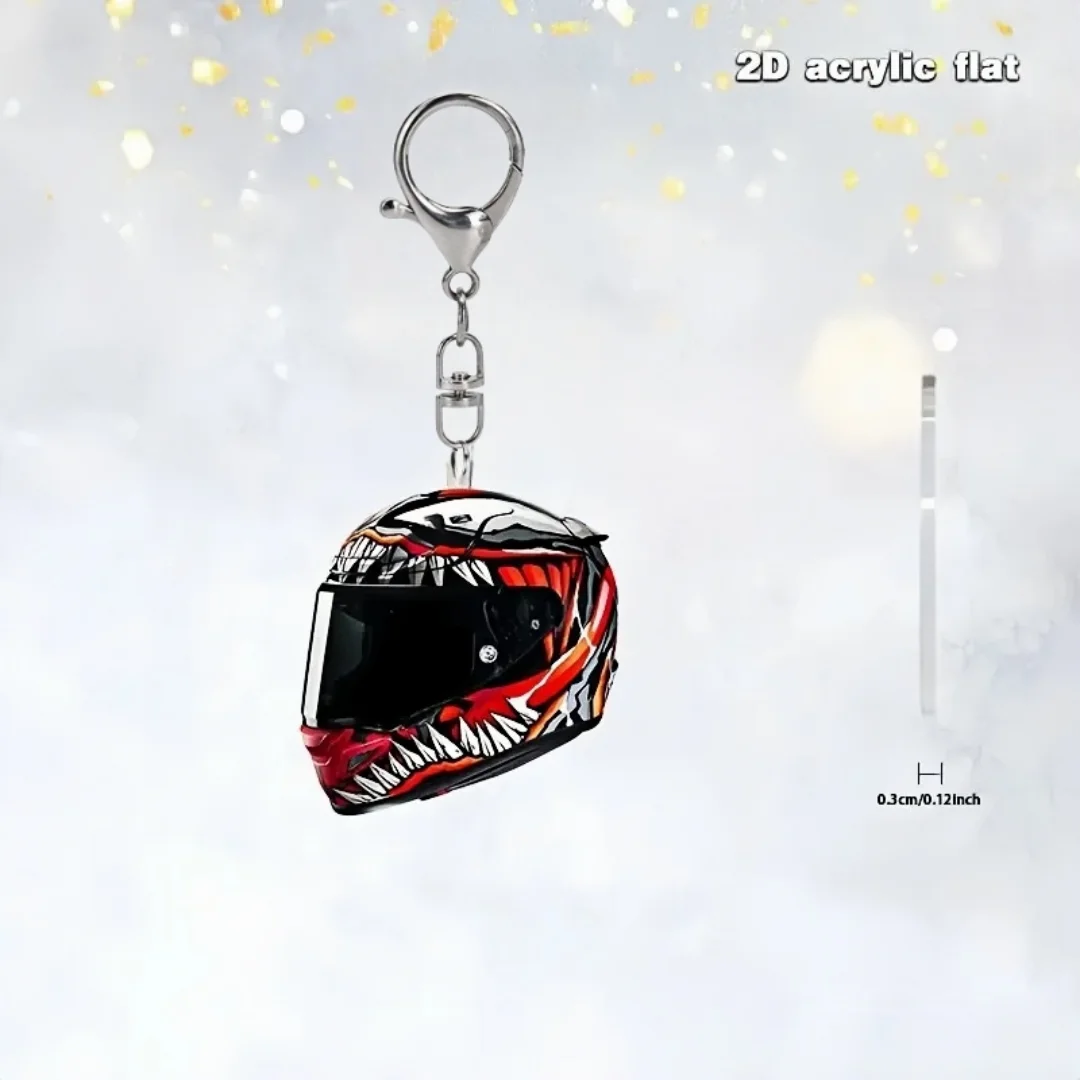 Vintage Motorcycle Helmet 2D Acrylic Keyring Pendant