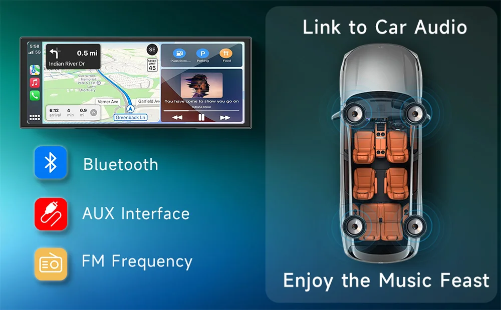 XIMA X10Plus Portable Wireless CarPlay and Android Auto Car Radio