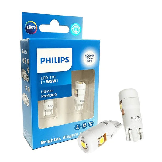 Philips Ultinon Pro6000 W5W T10 Cool White LED Bulbs 6000K 12V — Twin Pack