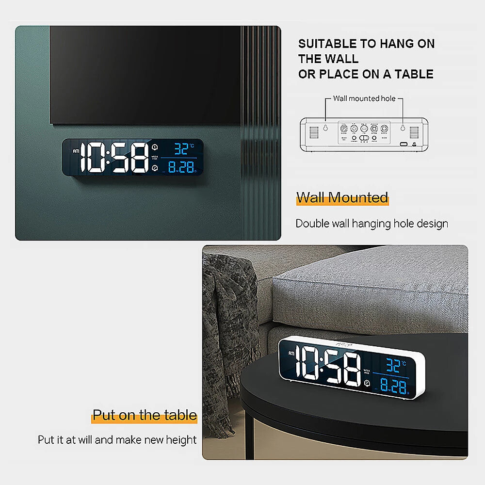 LED Digital Alarm Clock with Music, Date and Temperature — Desk/Wall Mount