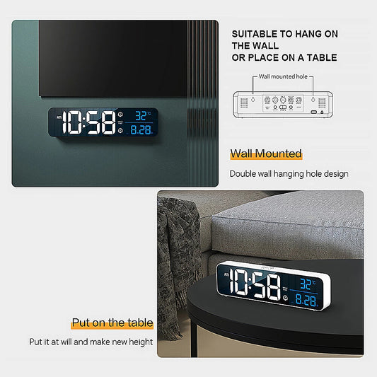 LED Digital Alarm Clock with Music, Date and Temperature — Desk/Wall Mount