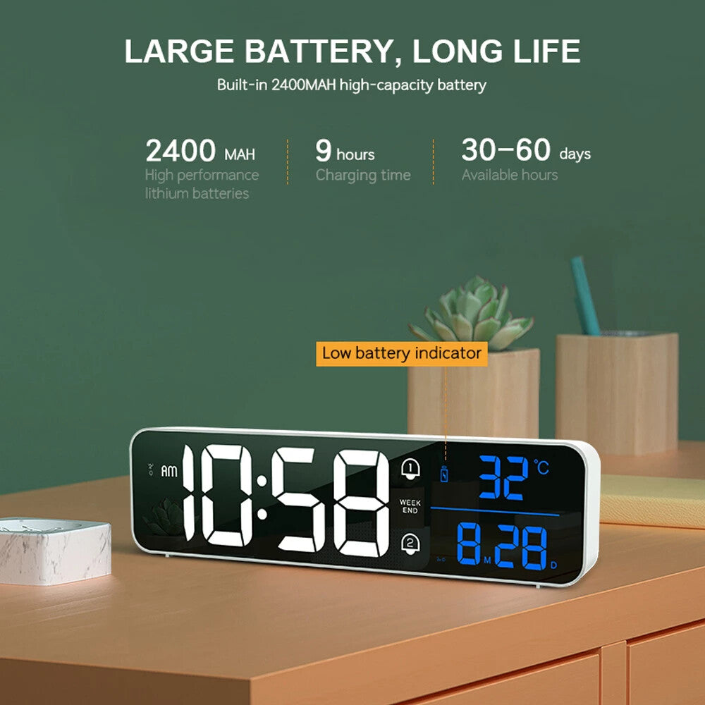 LED Digital Alarm Clock with Music, Date and Temperature — Desk/Wall Mount