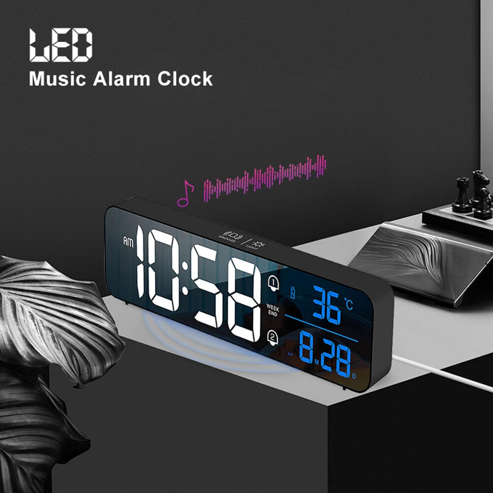 LED Digital Alarm Clock with Music, Date and Temperature — Desk/Wall Mount