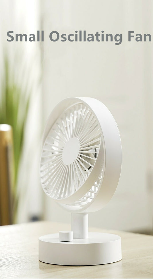 Zaytuna USB Rechargeable Oscillating Desk Fan, 3 Speeds — White