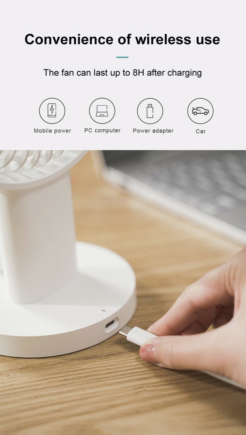 Zaytuna USB Rechargeable Oscillating Desk Fan, 3 Speeds — White