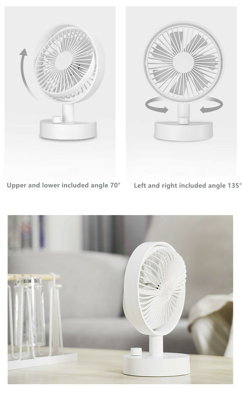 Zaytuna Portable Oscillating Desk Table Fan, USB Rechargeable — White