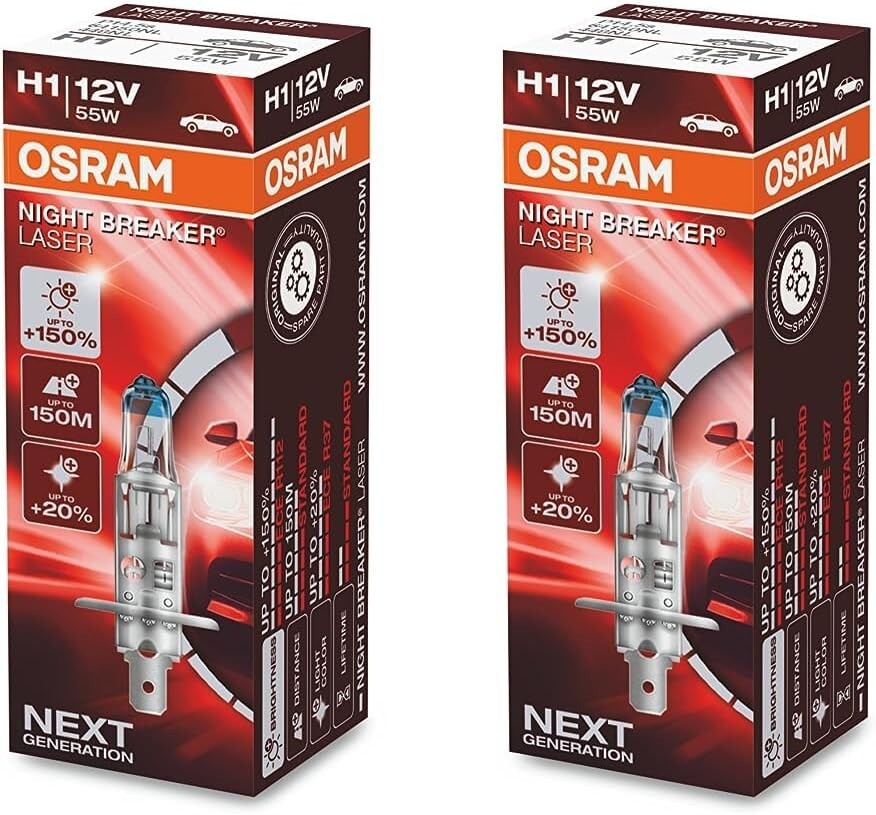 Osram H1 Night Breaker Laser +150% Headlight Bulbs — Twin Pack