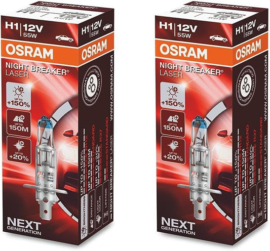 Osram H1 Night Breaker Laser +150% Headlight Bulbs — Twin Pack