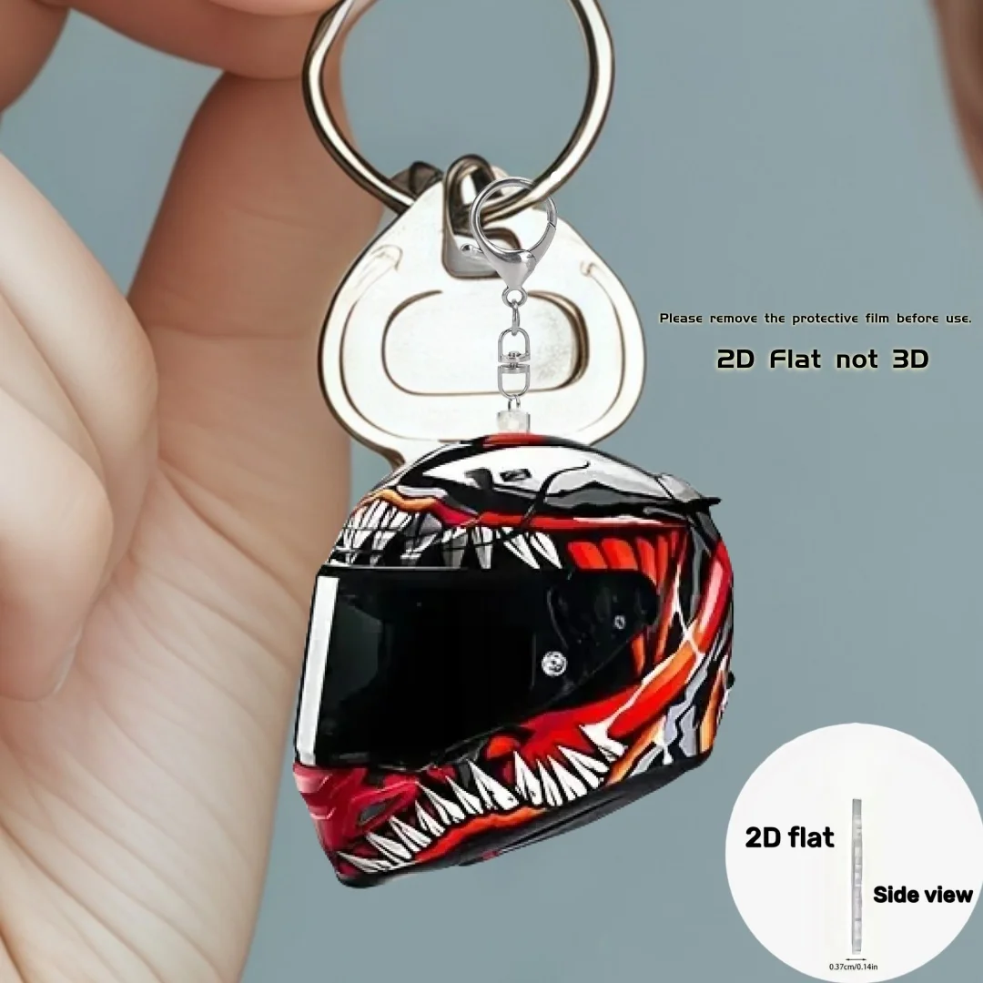 Vintage Motorcycle Helmet 2D Acrylic Keyring Pendant