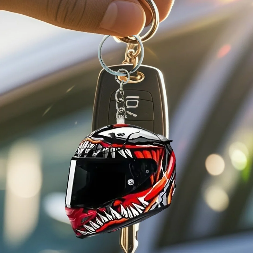 Vintage Motorcycle Helmet 2D Acrylic Keyring Pendant