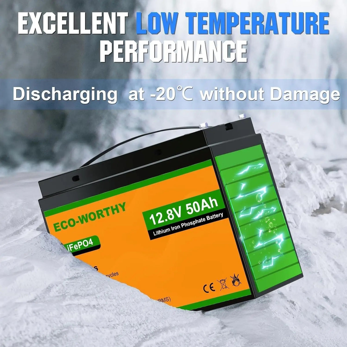 Eco-Worthy 12V 50Ah LiFePO4 Leisure Battery with Bluetooth for Motorhomes/Caravans