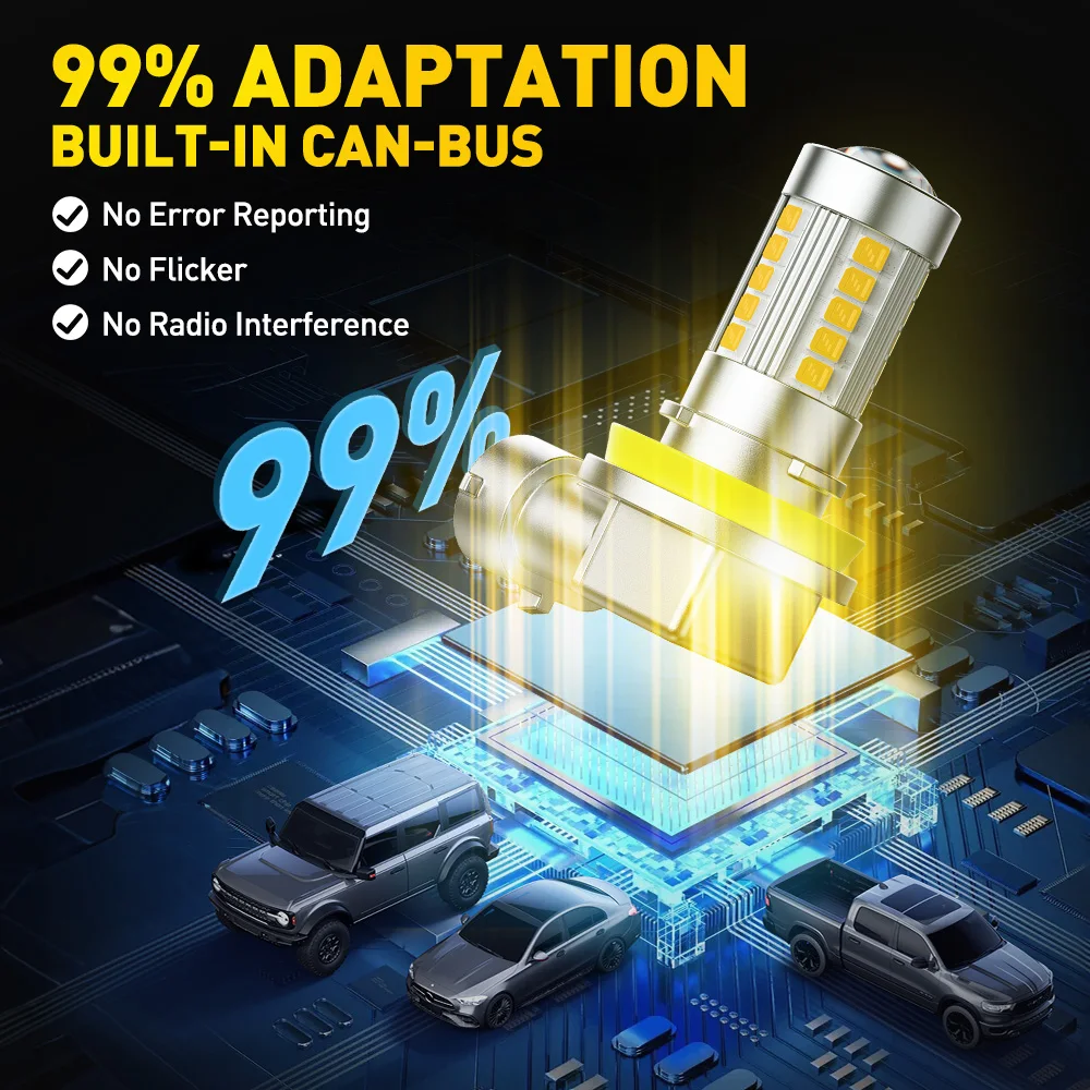 Auxito H11/H8 Golden Yellow LED Fog Light Bulbs 3000K 4000LM — Twin Pack