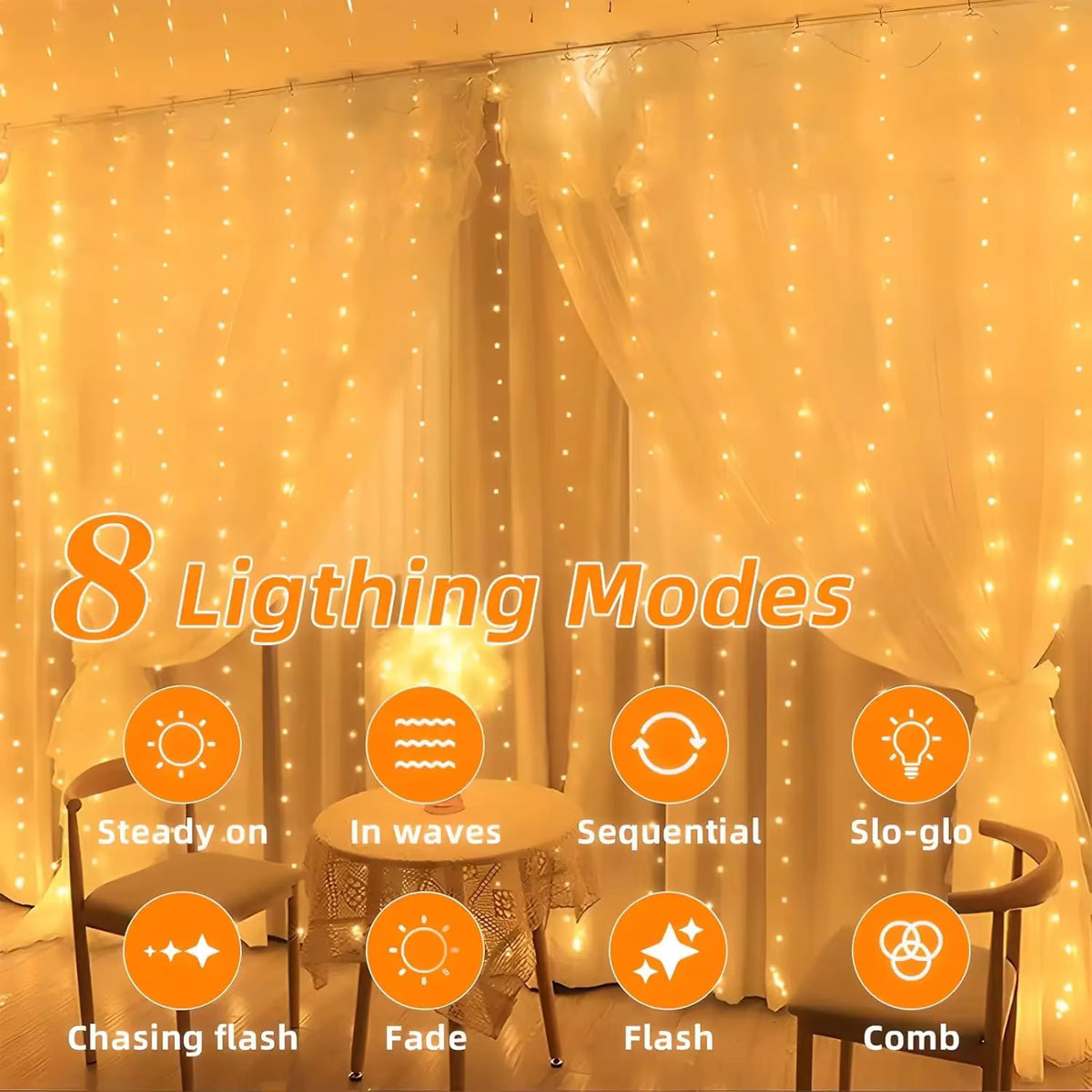 300-LED Waterproof Solar Curtain Fairy Lights for Garden Windows
