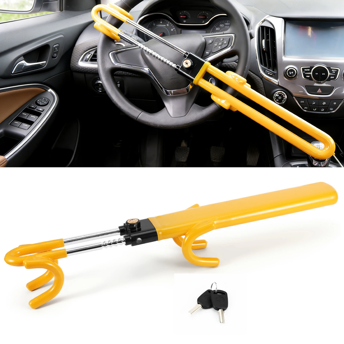 Heavy-Duty High-Security Steering Wheel Lock with Anti-Theft Hook for Cars/Vans