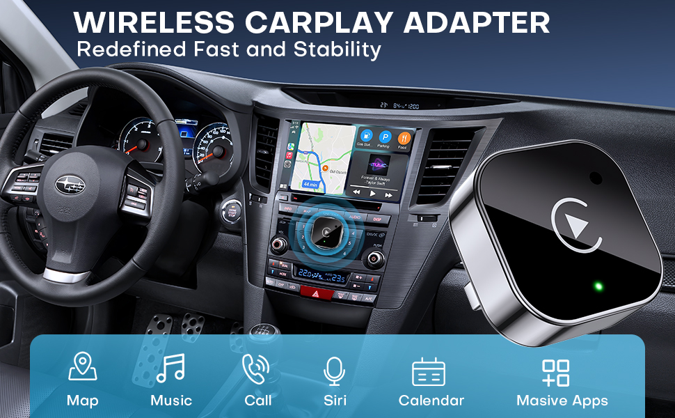 Spedal CA525-T2 Compact Plug-and-Play Wireless CarPlay and Android Auto Adapter