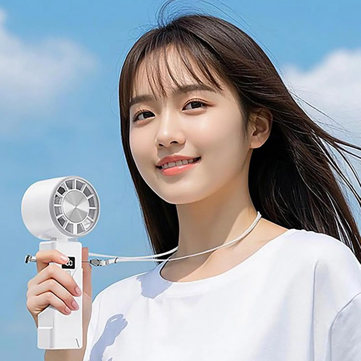 JPNPL USB Rechargeable Foldable Handheld/Desktop Fan with Real-Time Display