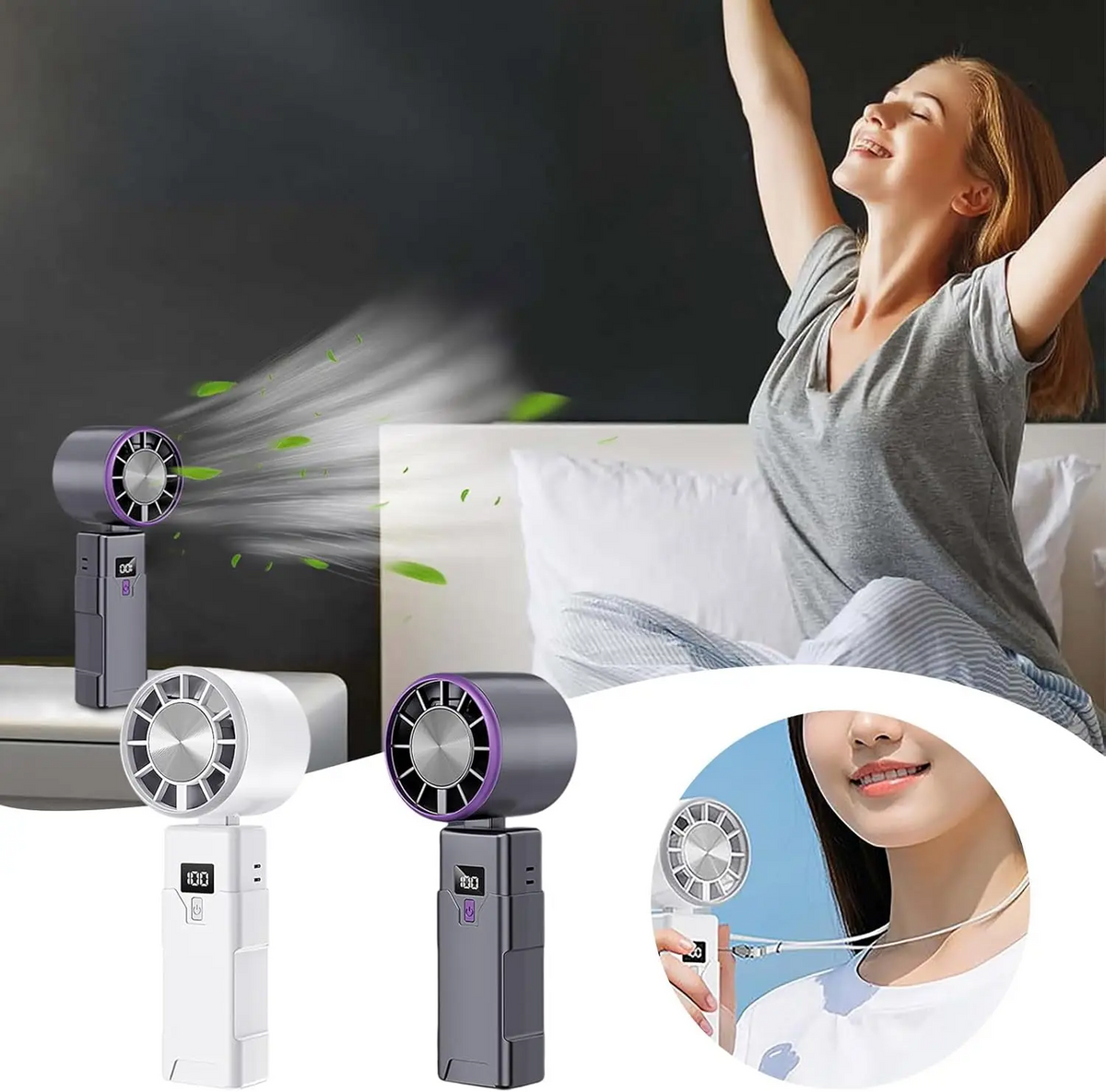 JPNPL USB Rechargeable Foldable Handheld/Desktop Fan with Real-Time Display