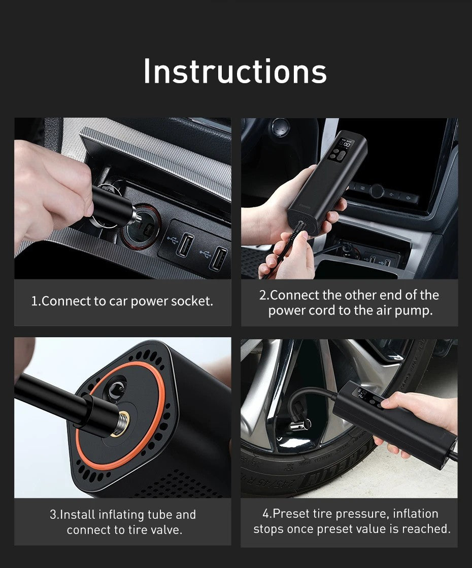 Baseus 12V 150 PSI Mini Smart Digital Tyre Inflator for Car/Bicycle