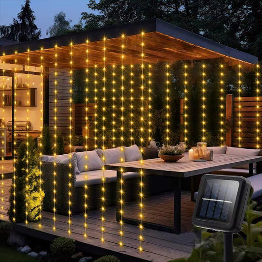 300-LED Waterproof Solar Curtain Fairy Lights for Garden Windows