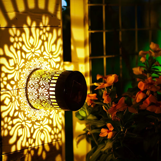 Solar Peony Hollow Metal Wall Light for Garden, Patio and Fence