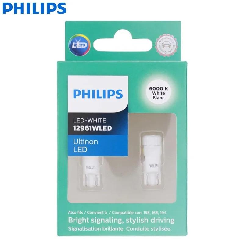 Philips Ultinon W5W T10 Bright White LED Bulbs 12V 6000K 12961ULWX2 — Twin Pack