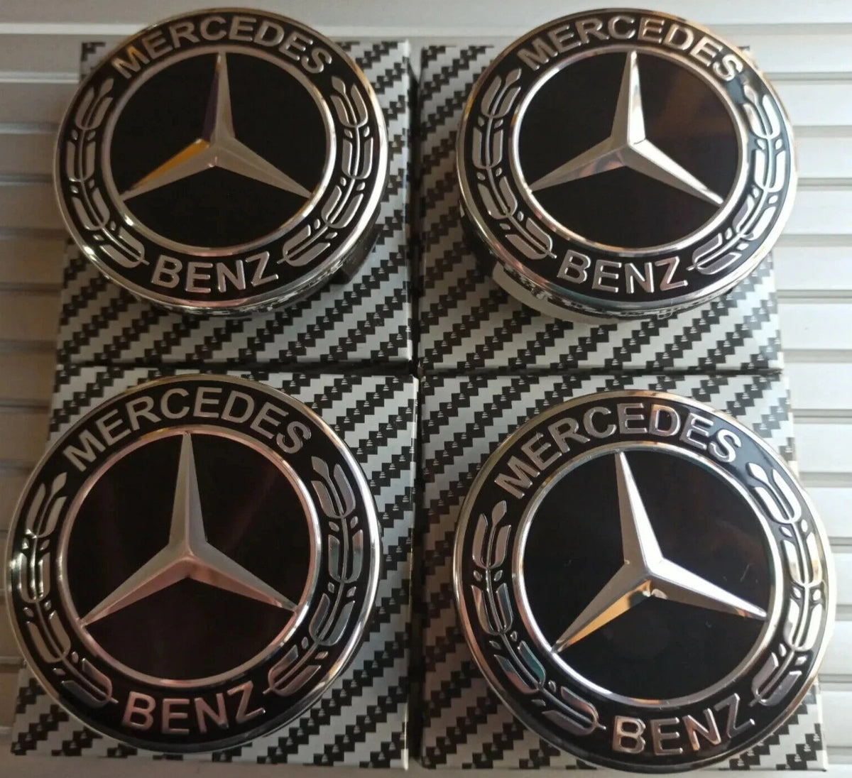 ZBS 75mm Black Mercedes Wheel Centre Caps A/B/C/E/S/M/ML/CLA/GLA — Set of 4