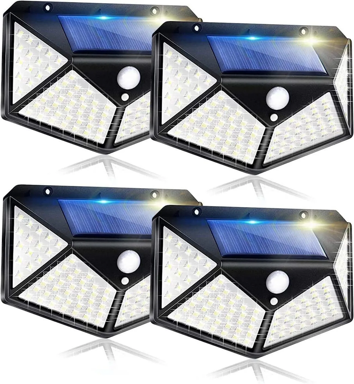 100-LED Solar PIR Motion Sensor Outdoor Wall Lights — Set of 4