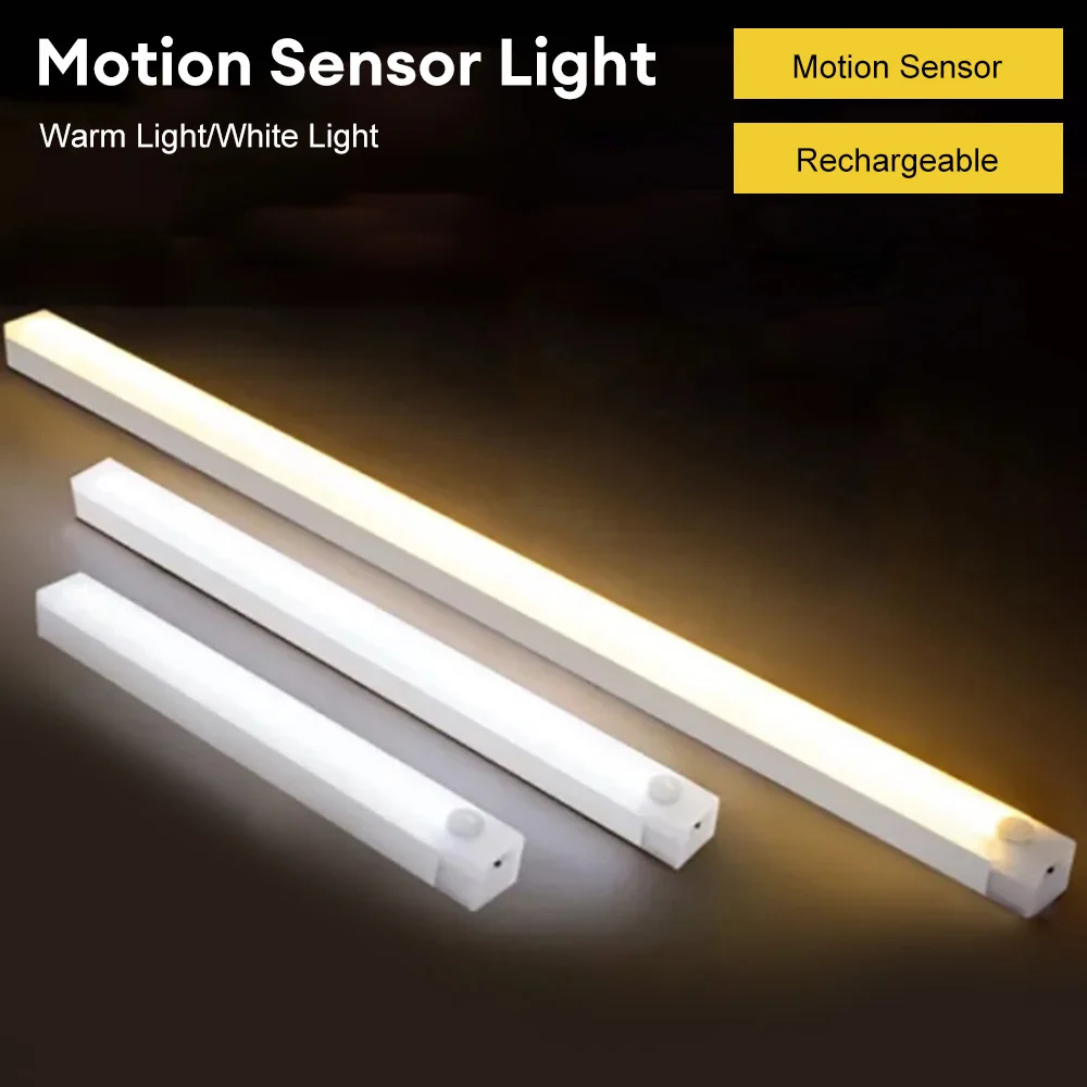 USB Rechargeable Magnetic PIR Motion Sensor LED Strip Light for Cabinets