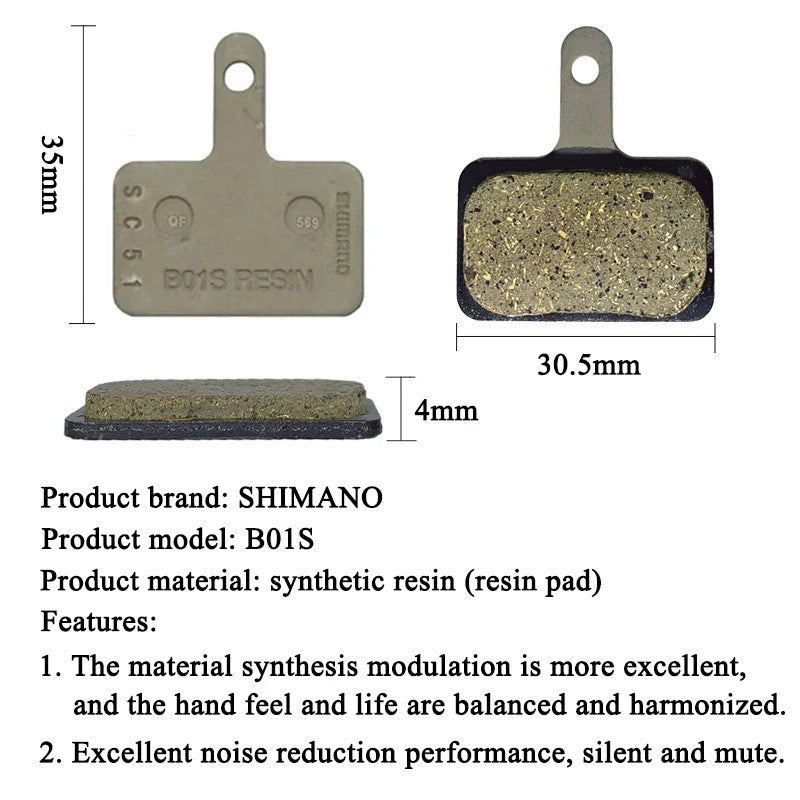 Shimano B01S Resin Disc Brake Pads for M315/MT200/B05S/M395/Acera/Alivio — 2 Pairs