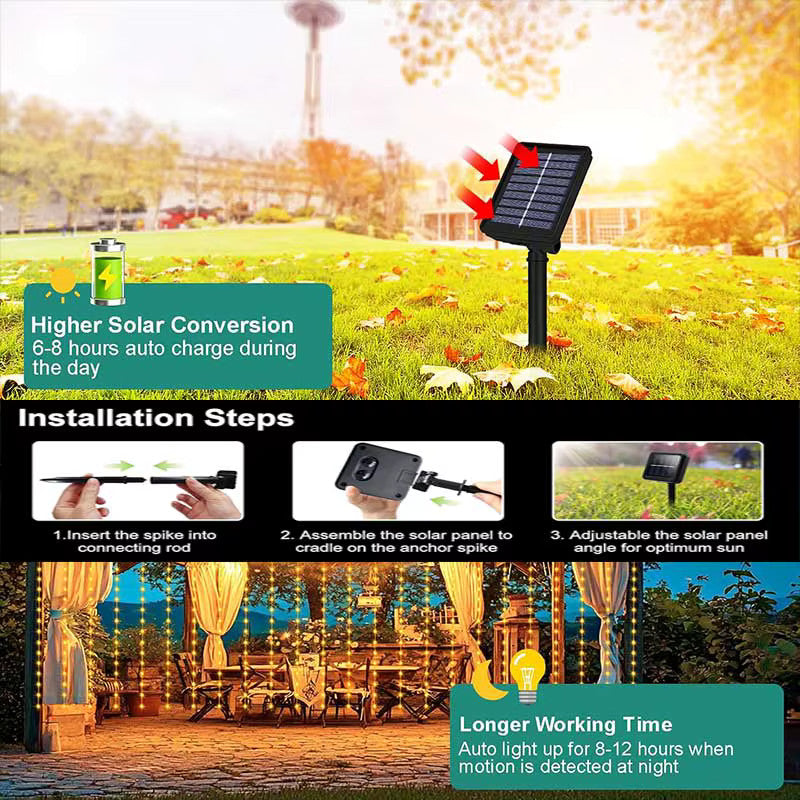 300-LED Waterproof Solar Curtain Fairy Lights for Garden Windows