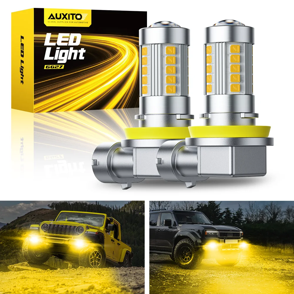 Auxito H11/H8 Golden Yellow LED Fog Light Bulbs 3000K 4000LM — Twin Pack
