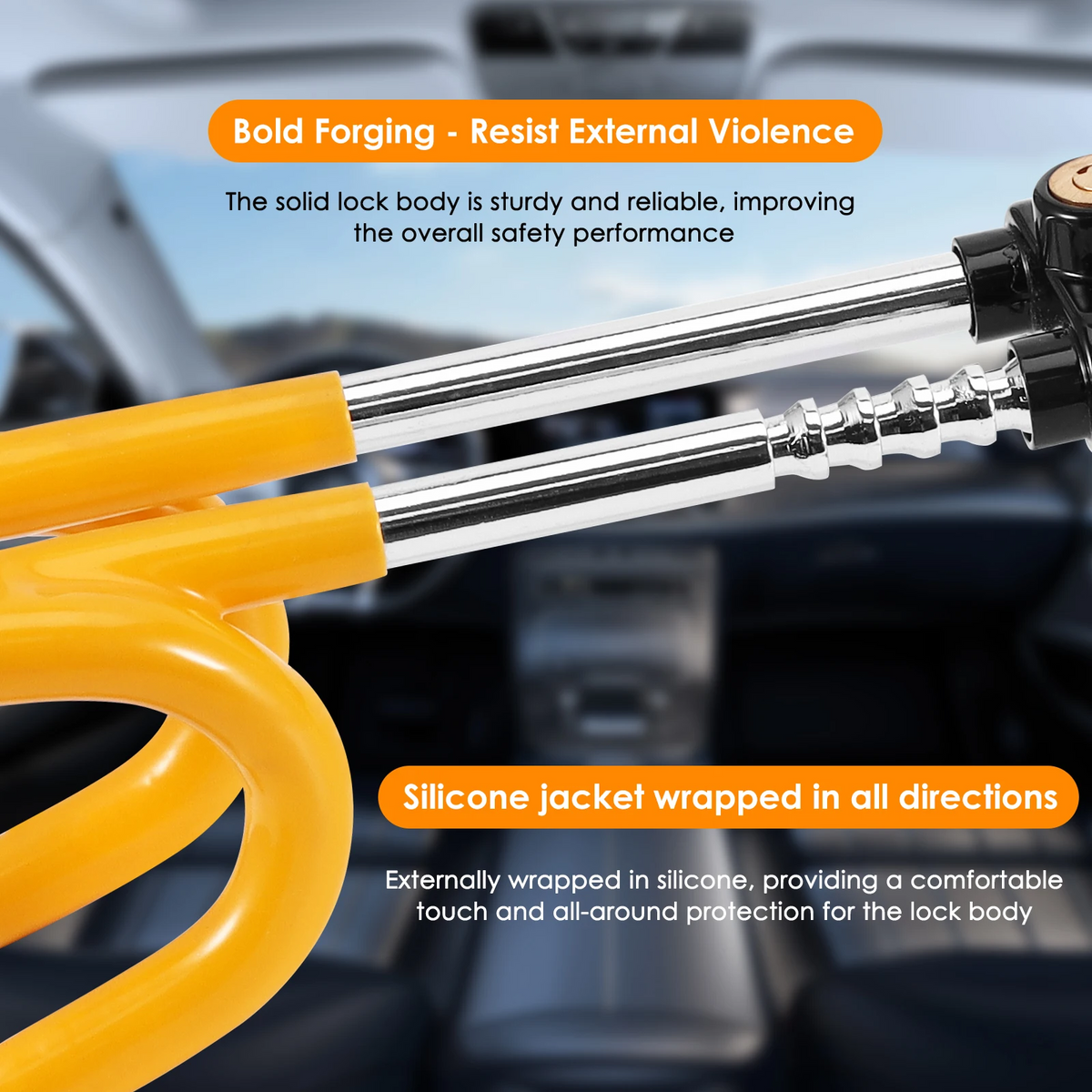 Heavy-Duty High-Security Steering Wheel Lock with Anti-Theft Hook for Cars/Vans