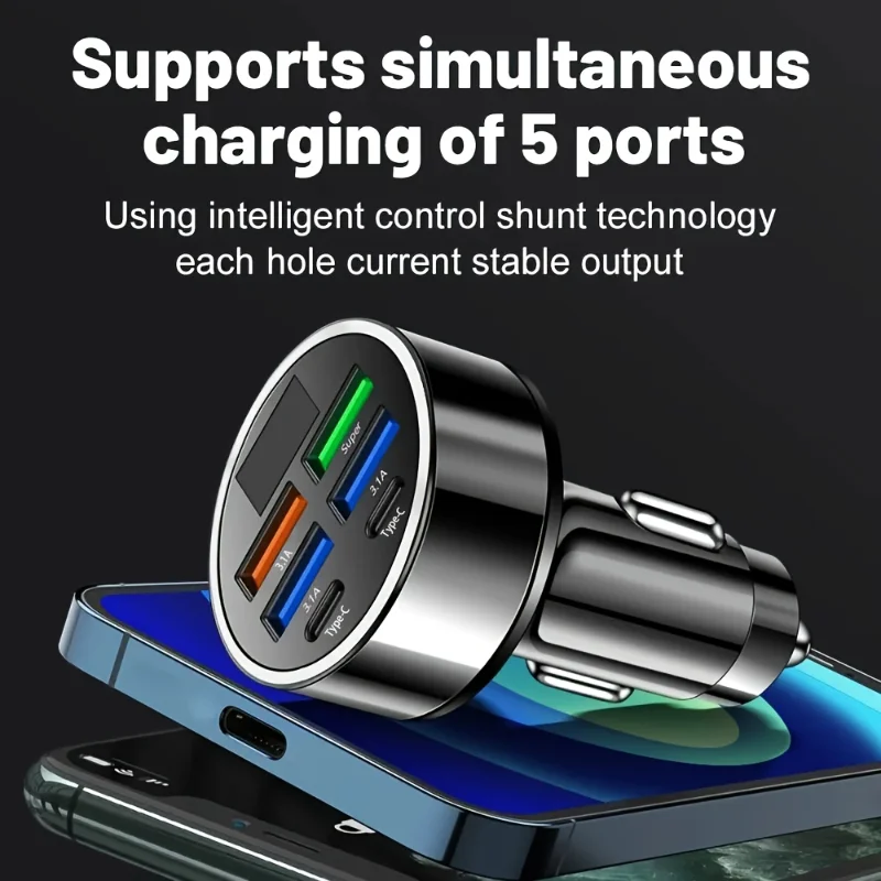 YYMSF Fast Cigarette-Lighter Car Charger with 4 USB and 2 USB-C Ports