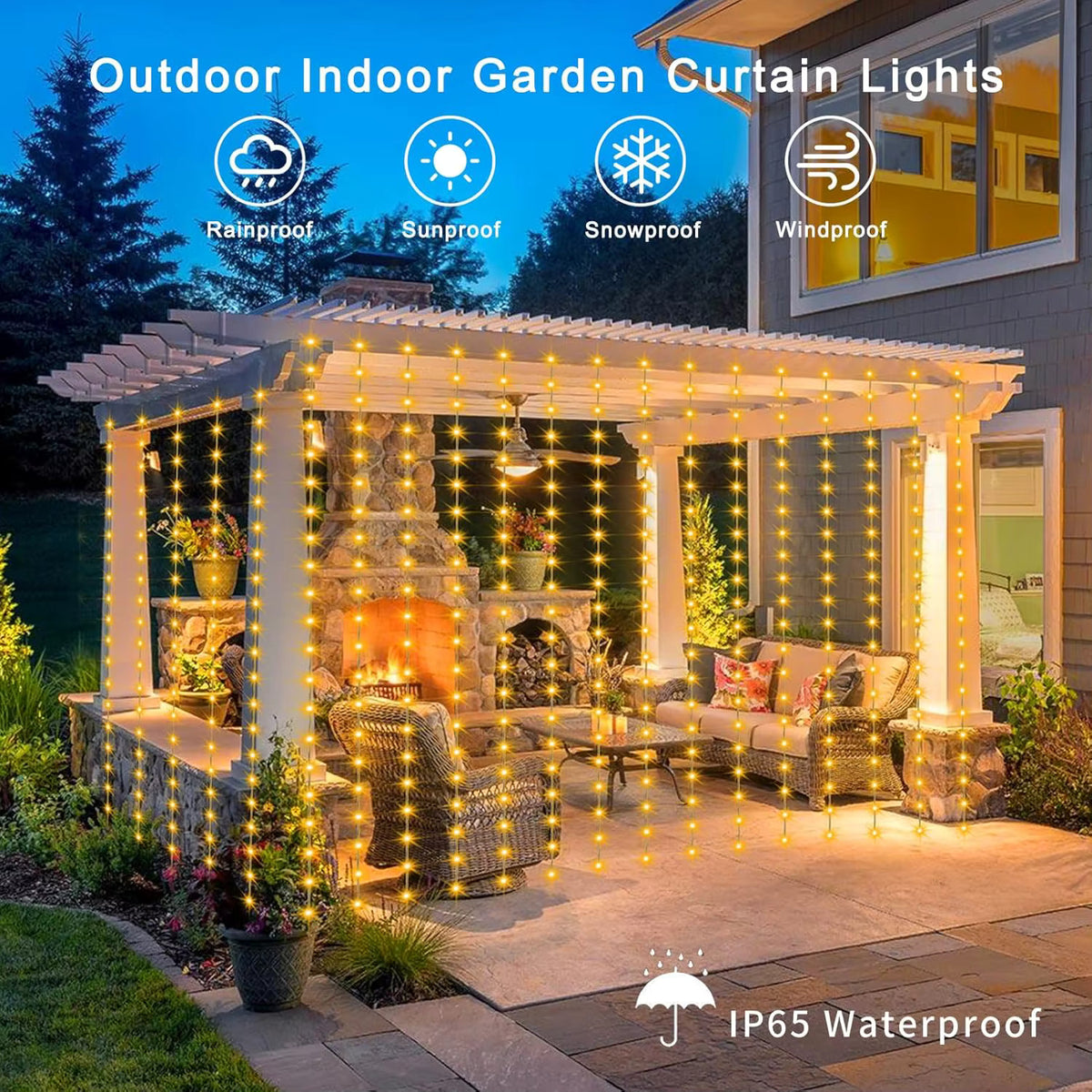 300-LED Waterproof Solar Curtain Fairy Lights for Garden Windows