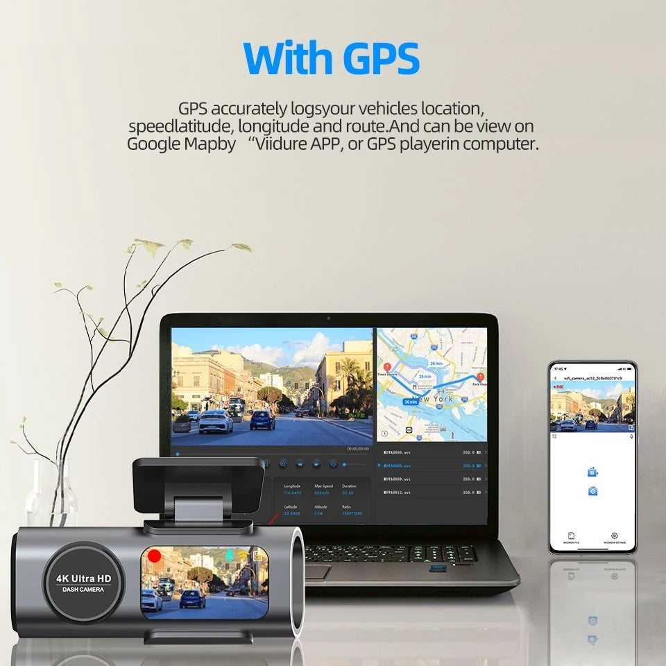 ZBS 4K UHD Wi-Fi GPS Dash Cam DVR with Night Vision