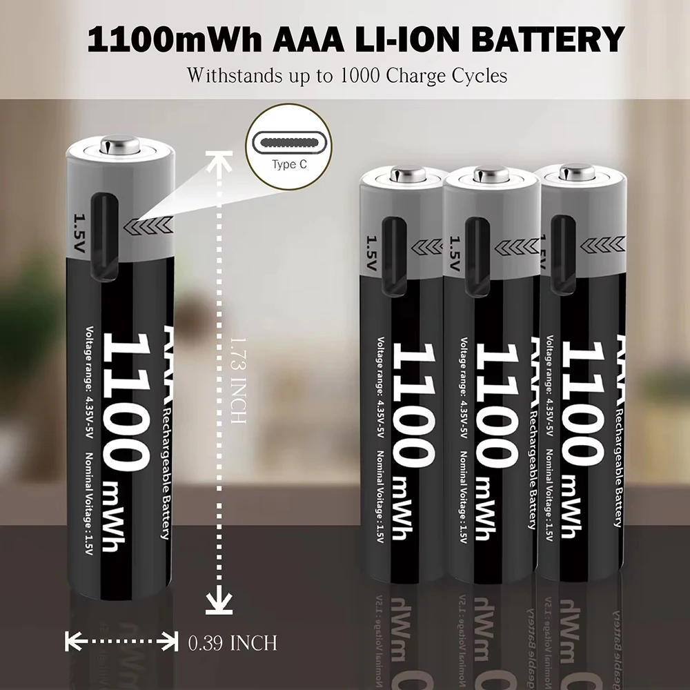 Kuugro USB Rechargeable AA/AAA Li-Ion Batteries — 1.5V AA 3400mWh
