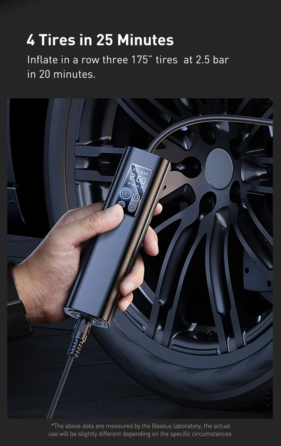 Baseus 12V 150 PSI Mini Smart Digital Tyre Inflator for Car/Bicycle