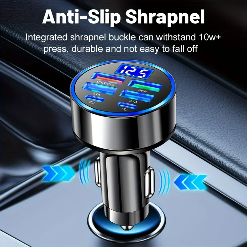 YYMSF Fast Cigarette-Lighter Car Charger with 4 USB and 2 USB-C Ports