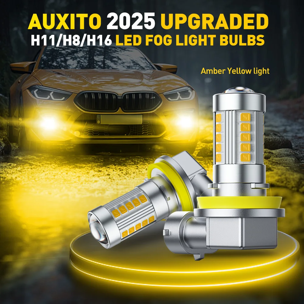 Auxito H11/H8 Golden Yellow LED Fog Light Bulbs 3000K 4000LM — Twin Pack