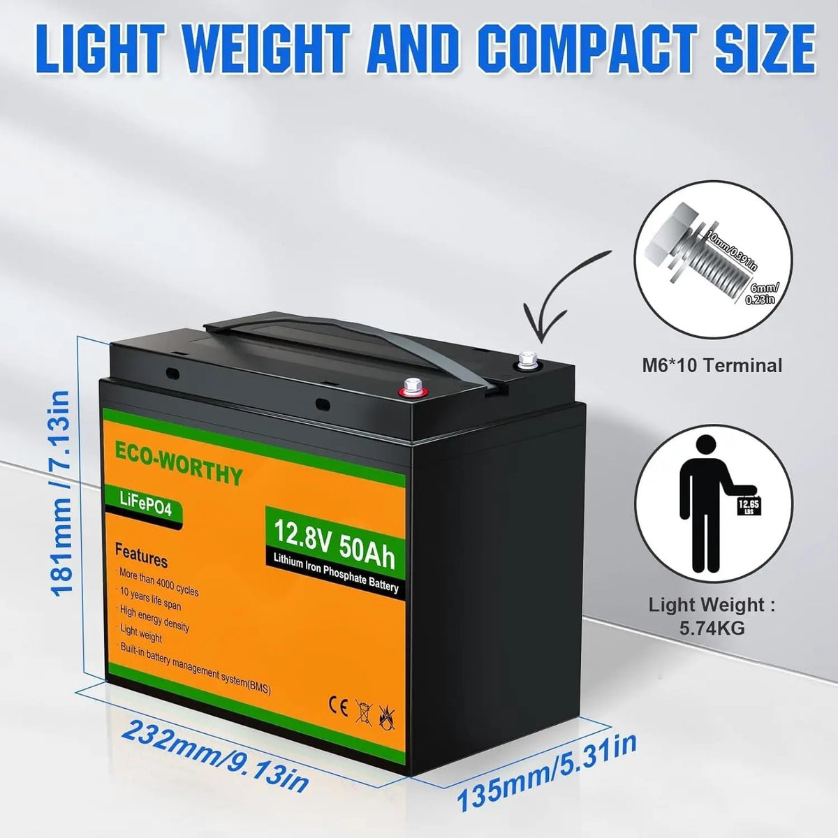 Eco-Worthy 12V 50Ah LiFePO4 Leisure Battery with Bluetooth for Motorhomes/Caravans