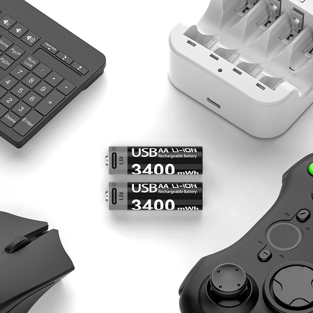 Kuugro USB Rechargeable AA/AAA Li-Ion Batteries — 1.5V AA 3400mWh