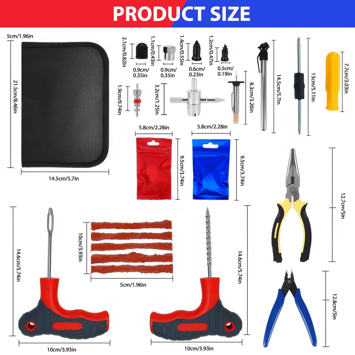 Tubeless Tyre Puncture Repair Plug Kit for Car, Van and Motorcycle