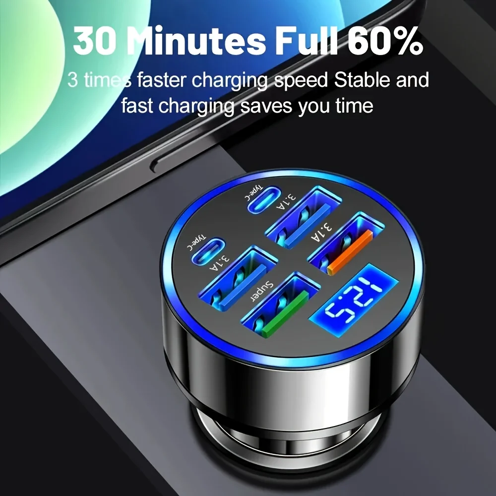 YYMSF Fast Cigarette-Lighter Car Charger with 4 USB and 2 USB-C Ports